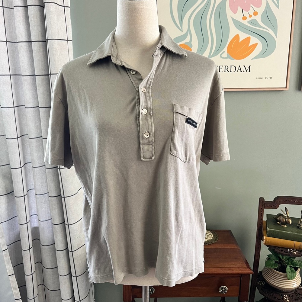 Versace Sport Womens Taupe Gray Cotton Polo Shirt Made in Italy Golf Top L